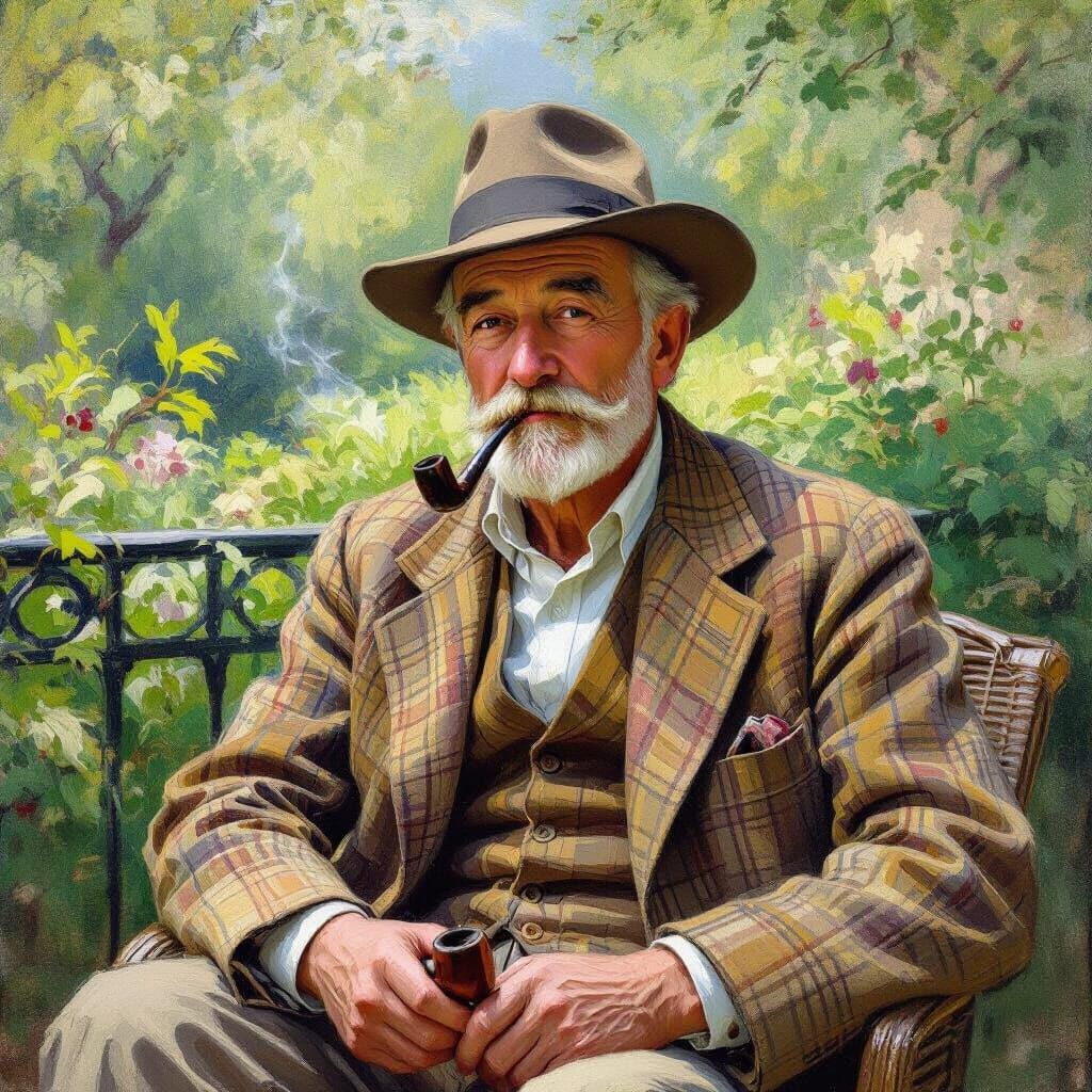 Old Man with Pipe in Impressionist Style
