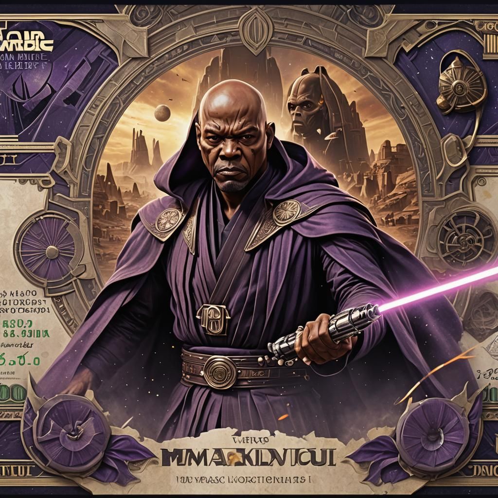 Mace Windu Fantasy Art Banknote in Detailed Style
