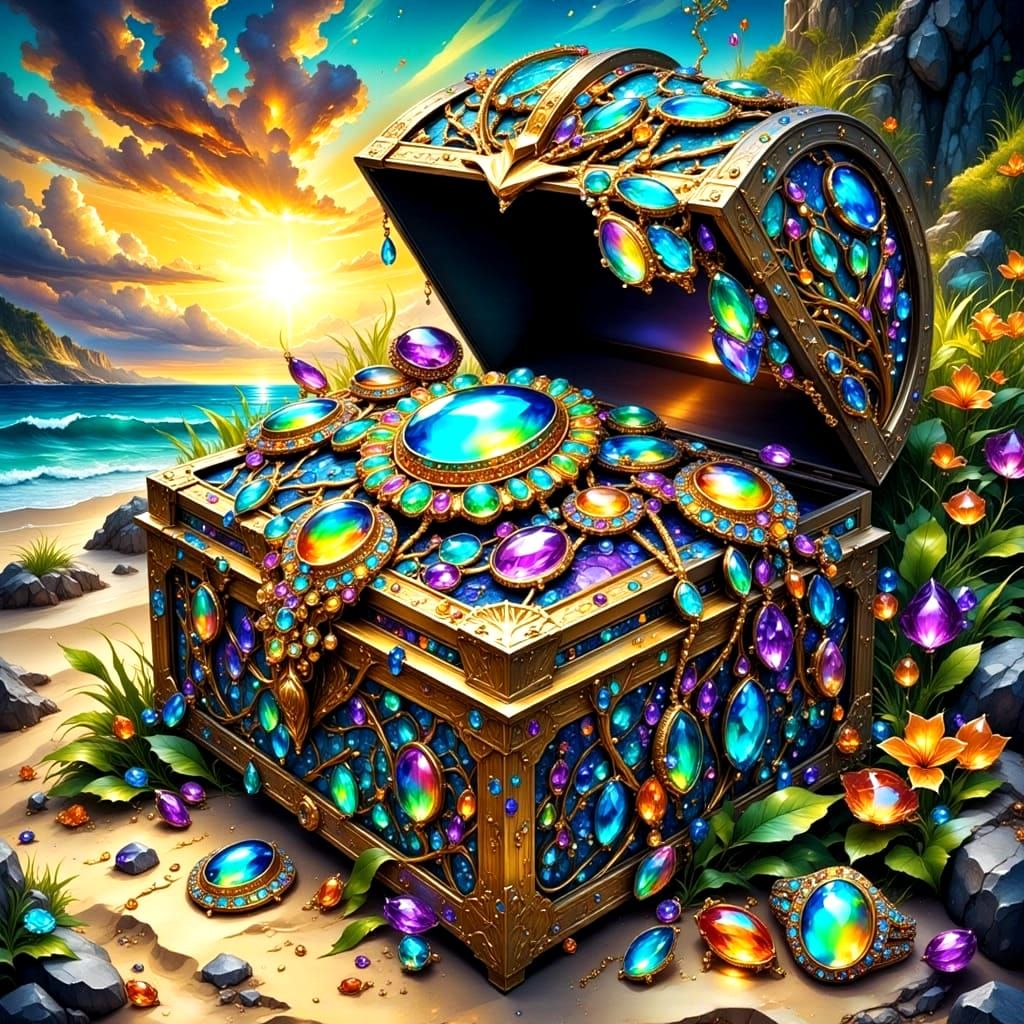 Treasures Glowing Within a Fantasy Beach Chest
