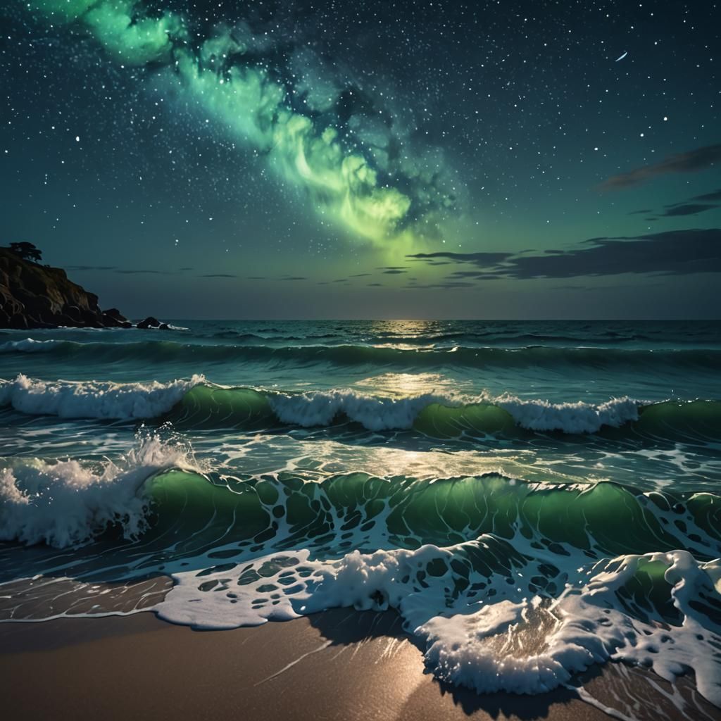 Dreamy Impressionistic Seascape at Night