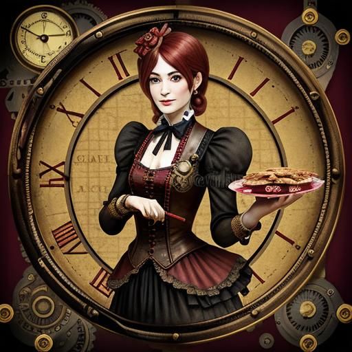 Steampunk Woman Adorned with Cherry Pie