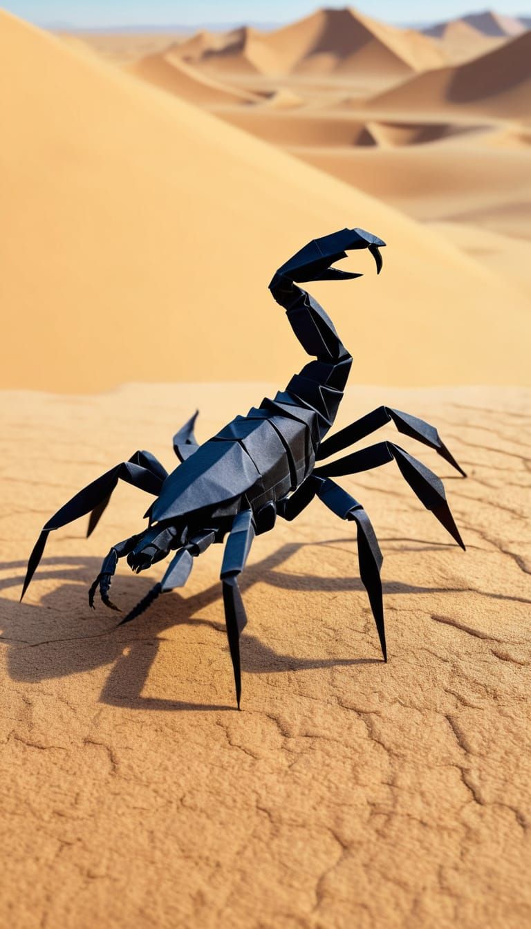 Origami Scorpion in Vast Desert Landscape
