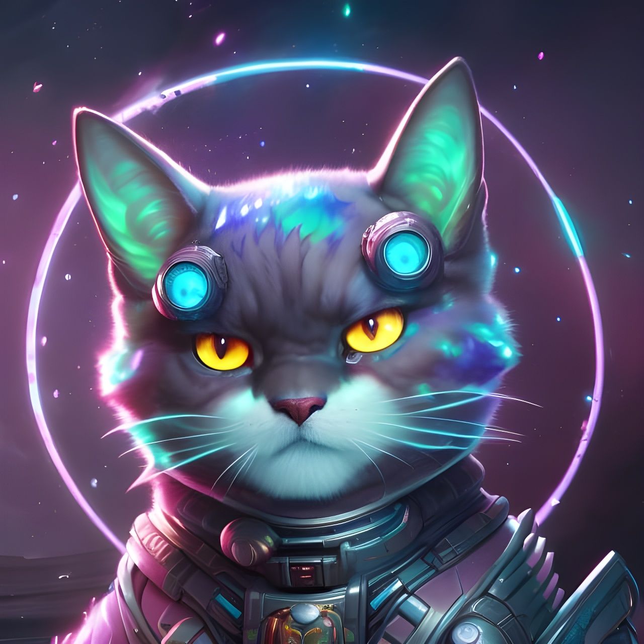 Cyberpunk Cat Portrait with Neon Lights