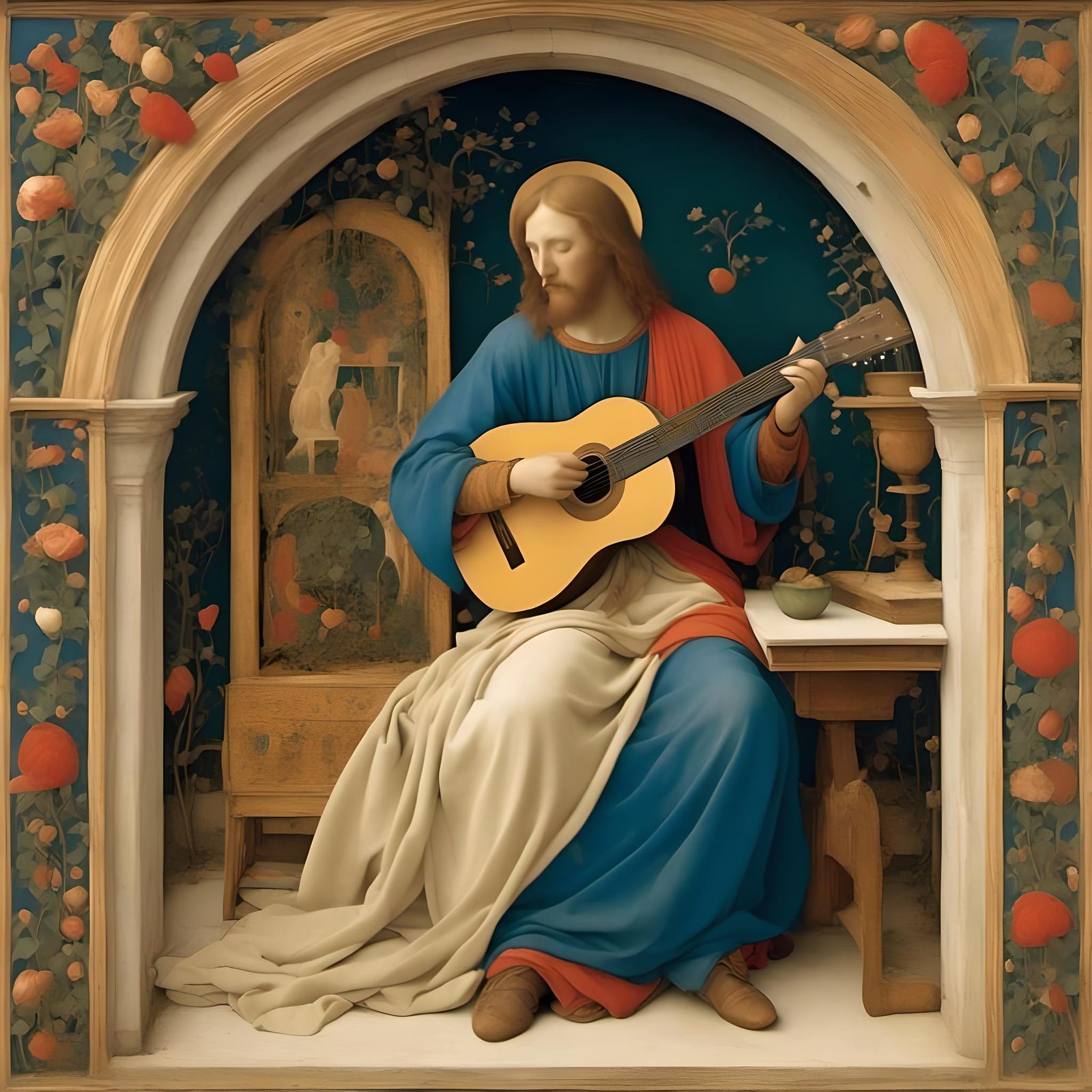 Jesus Plays Guitar in Medieval Style