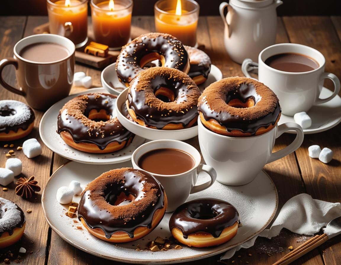 Chocolate Donuts Still Life in Matte Painting Style