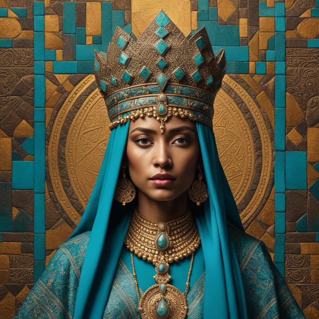 Cubist Queen of Sheba in Regal Attire