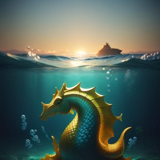 Golden Seahorse and Atlantis King Underwater