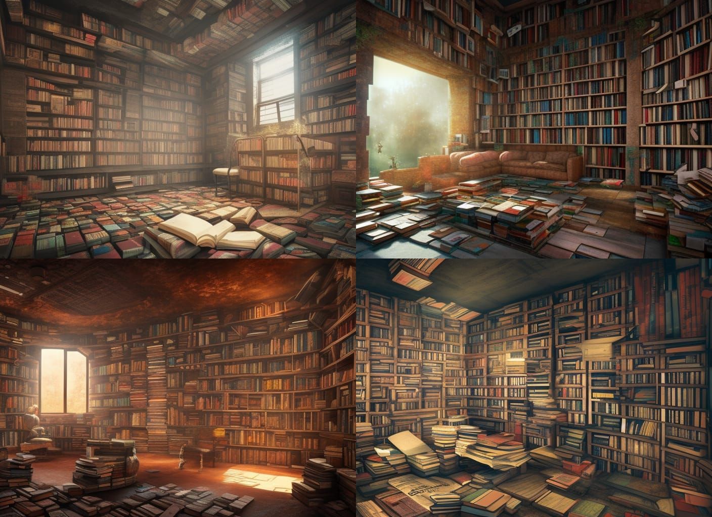 Fantastical Room Made of Books, Detailed Matte Painting