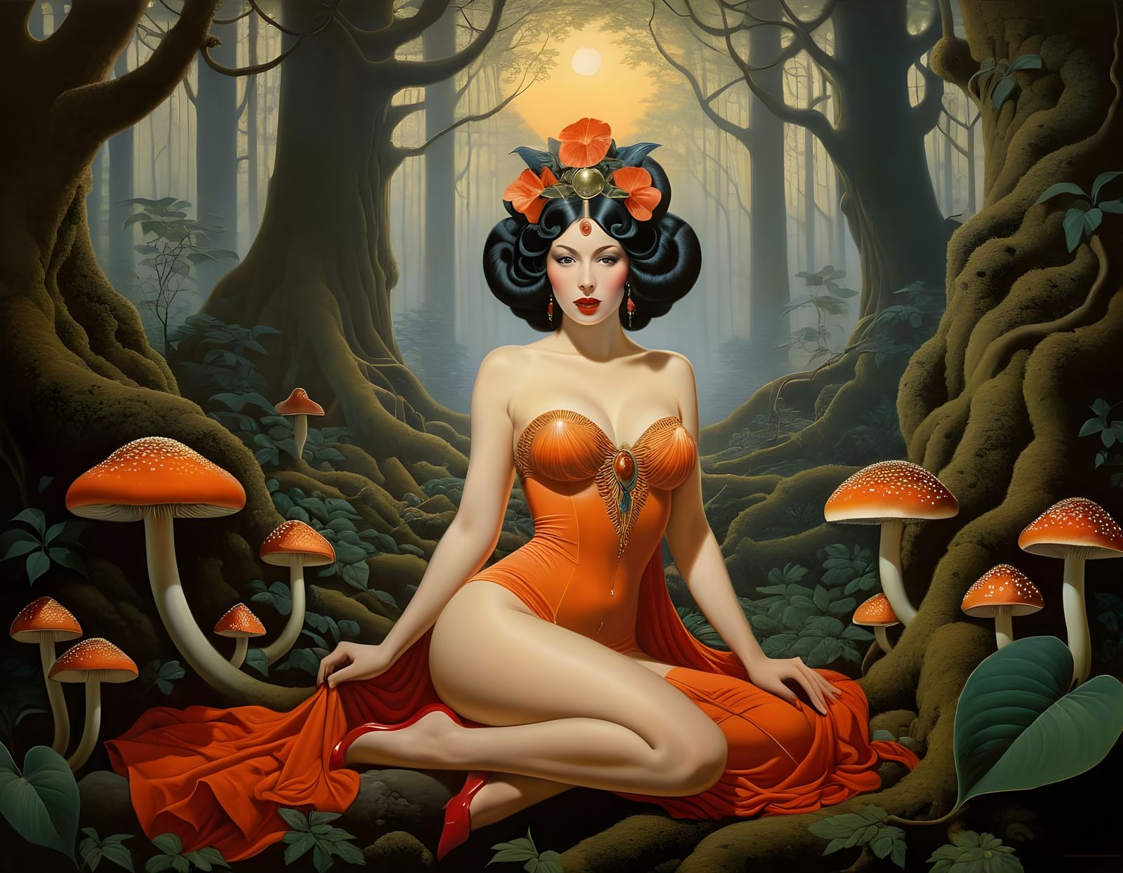 Ethereal Demon in a Vibrant, Surreal Landscape