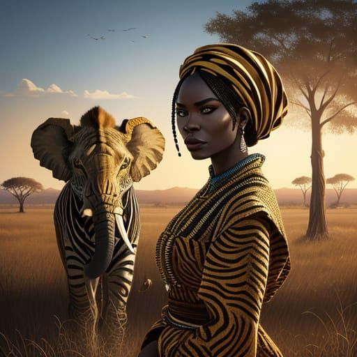 African Woman Double Exposure: Savannah Digital Art