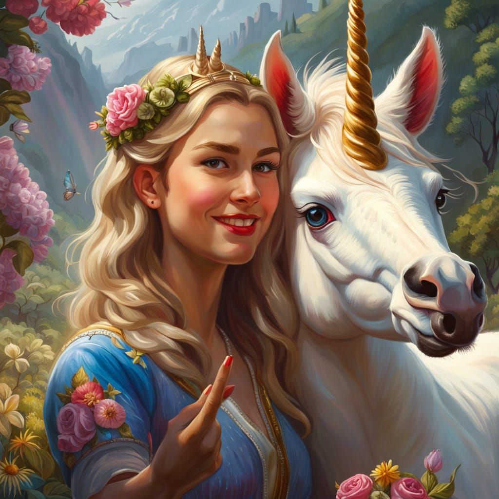 Woman's Selfie with Unicorn: Detailed Matte Painting