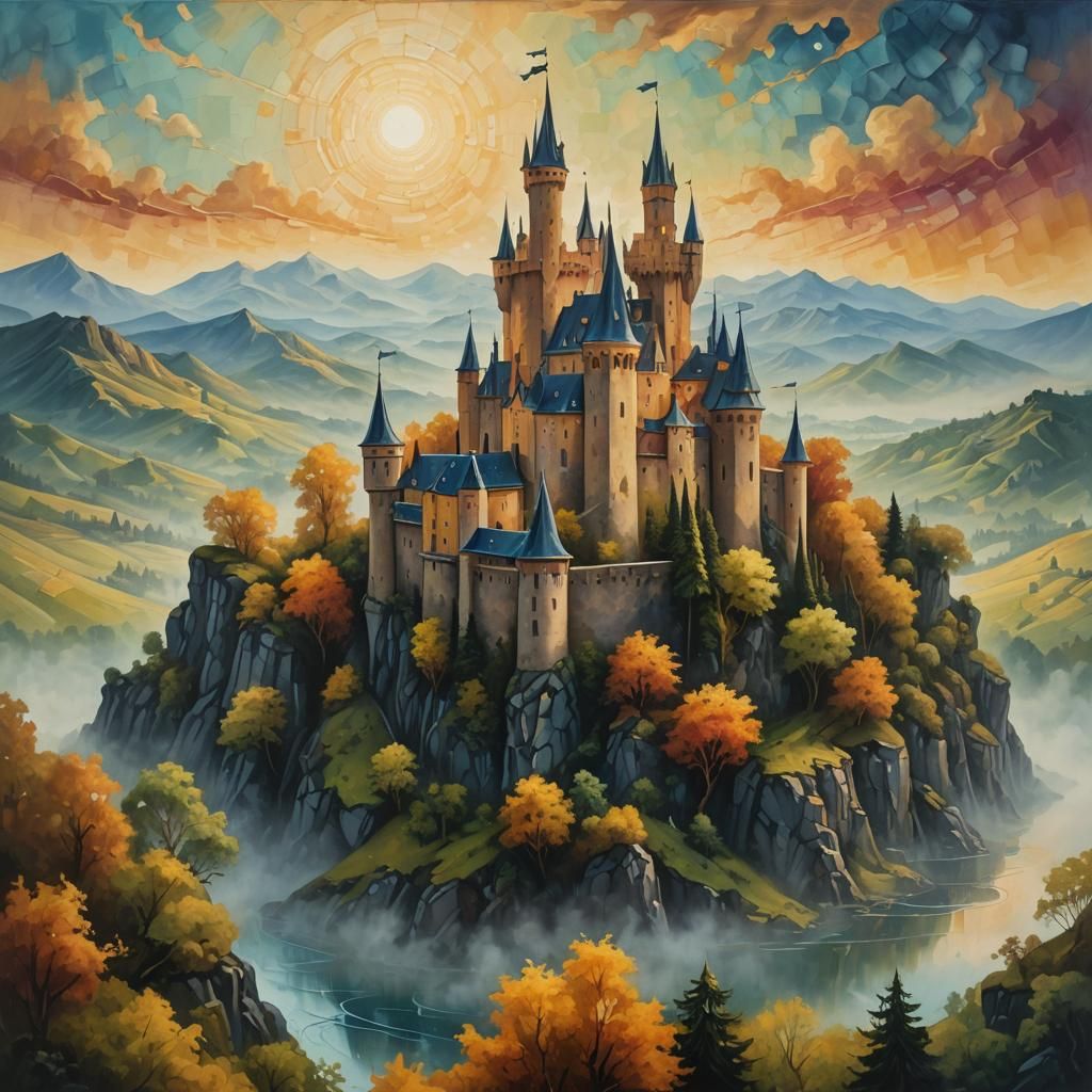 Dreamlike Star Castle in Surrealist Oil Painting