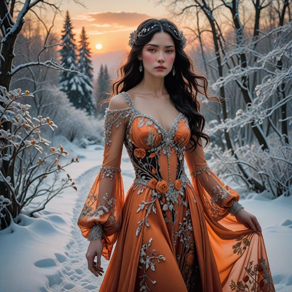 Surreal Jugendstil Beauty Dances Under Icy New Year's Eve Su...