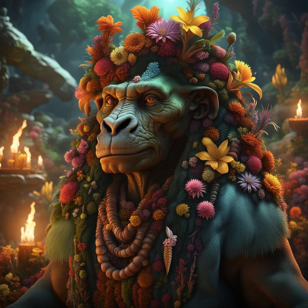 Prehistoric Flower Power Party in Cave Painting