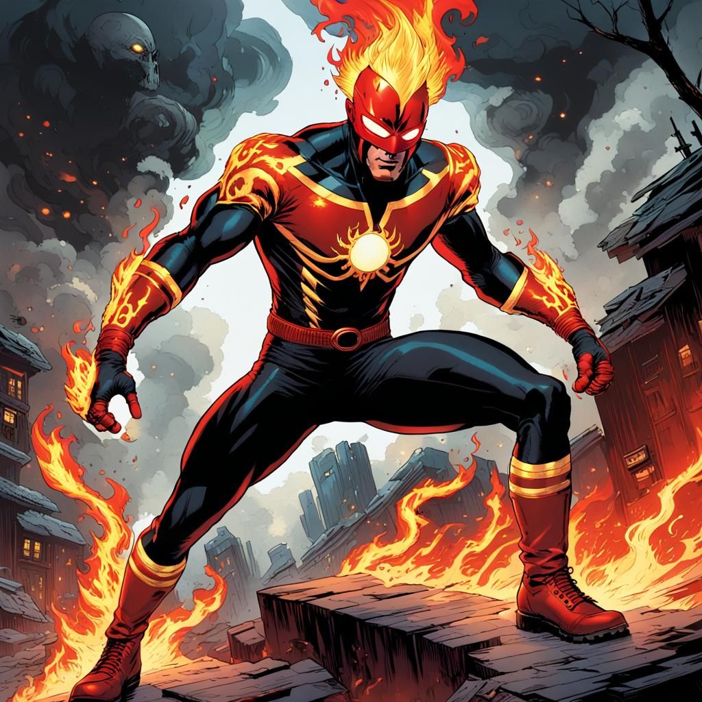 Fiery Superhero Comic Book Art Illustration