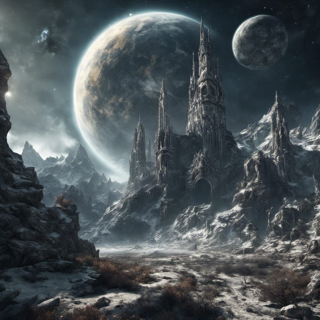 Skyrim in Space: Hyperrealistic Landscape with Ancient Ruins