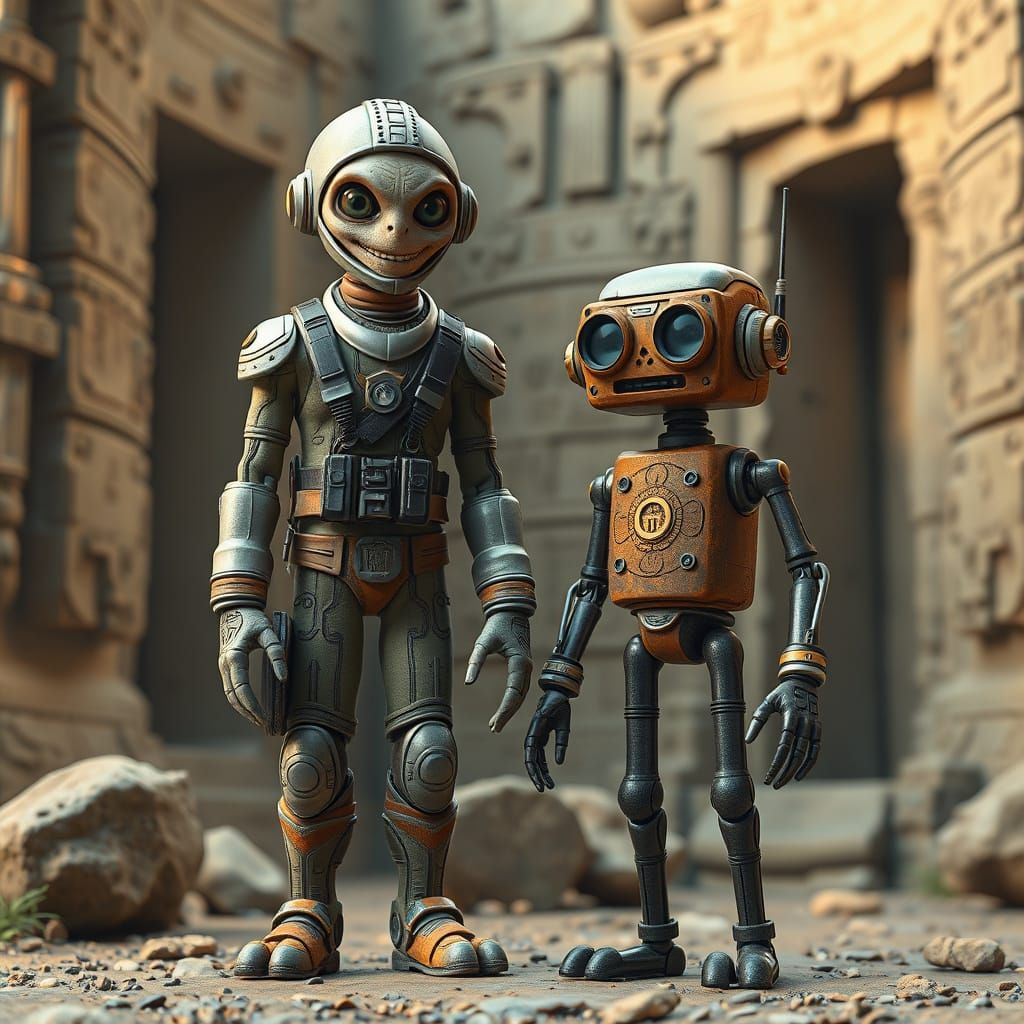 Retro Sci-Fi Alien Explorer in Claymation Style