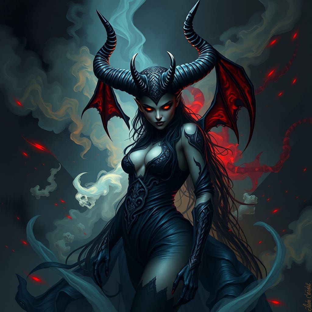 Seductive Demoness Reigns Over Dark Abyss