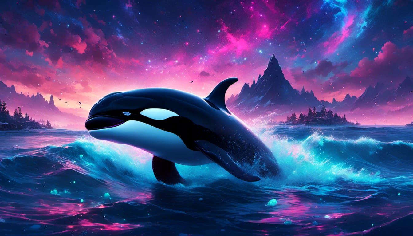Bioluminescent Orca Whale Under Starry Sky