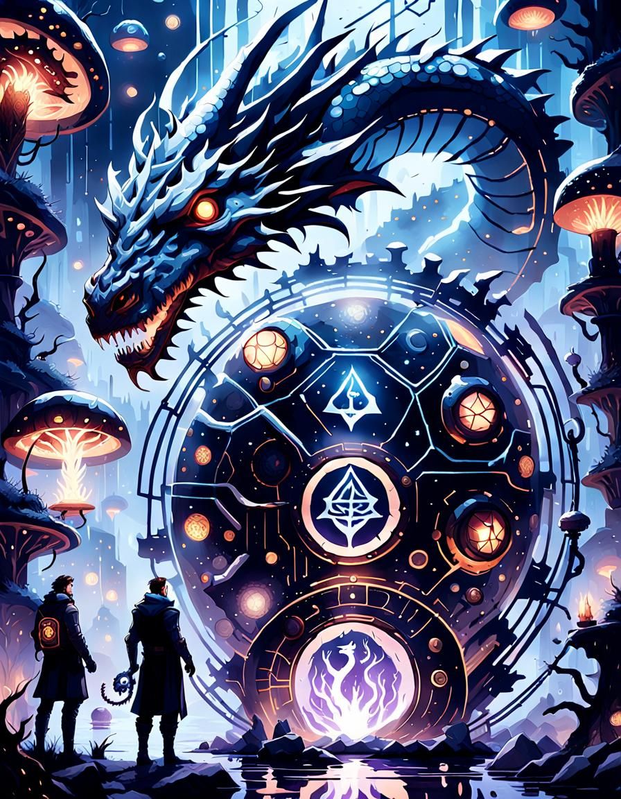 Bio-Cyborg with Dragon Mushroom in Cyberpunk Style