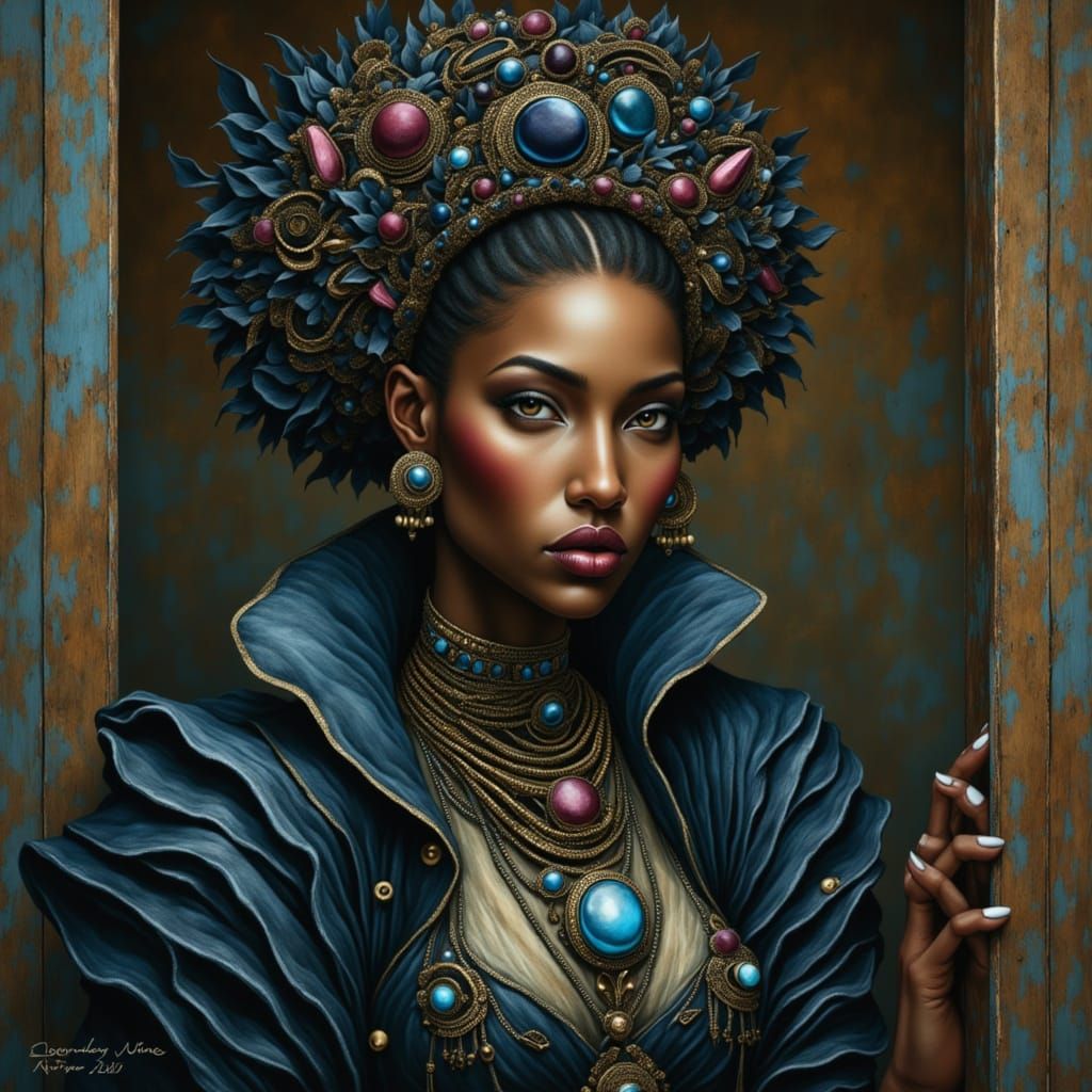 Fantasy Woman in Time-Worn, Multidimensional Attire