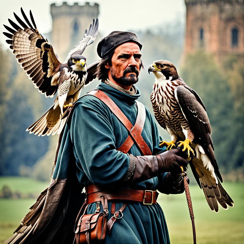 Medieval Falconer with falcon