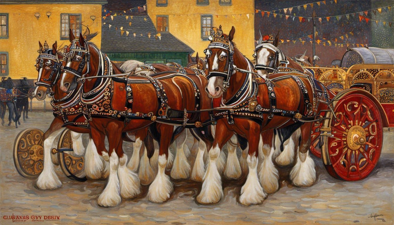 Budweiser Clydesdales in Klimt Art Nouveau Style