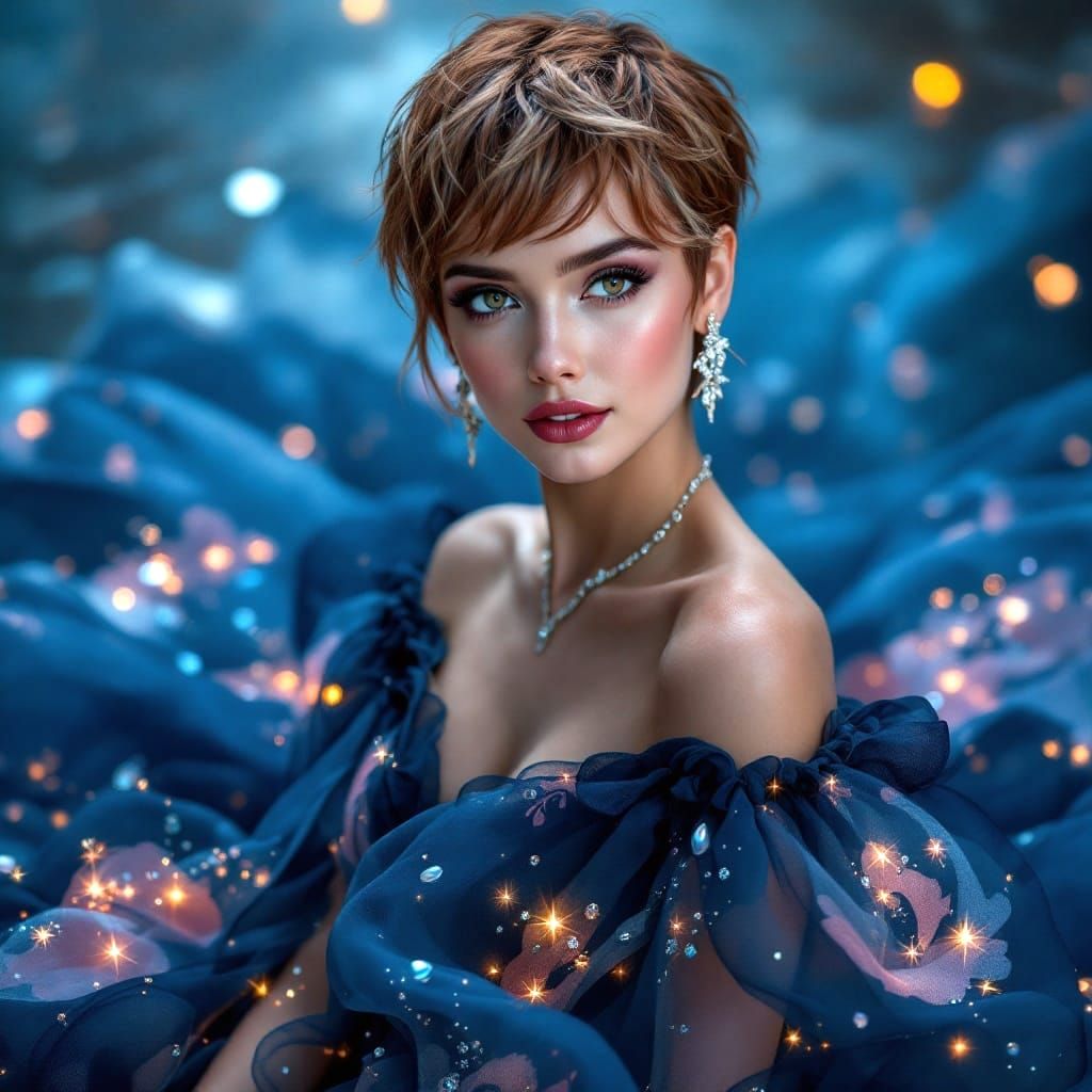 Ethereal Beauty in Midnight Blue, Sparkling Lights