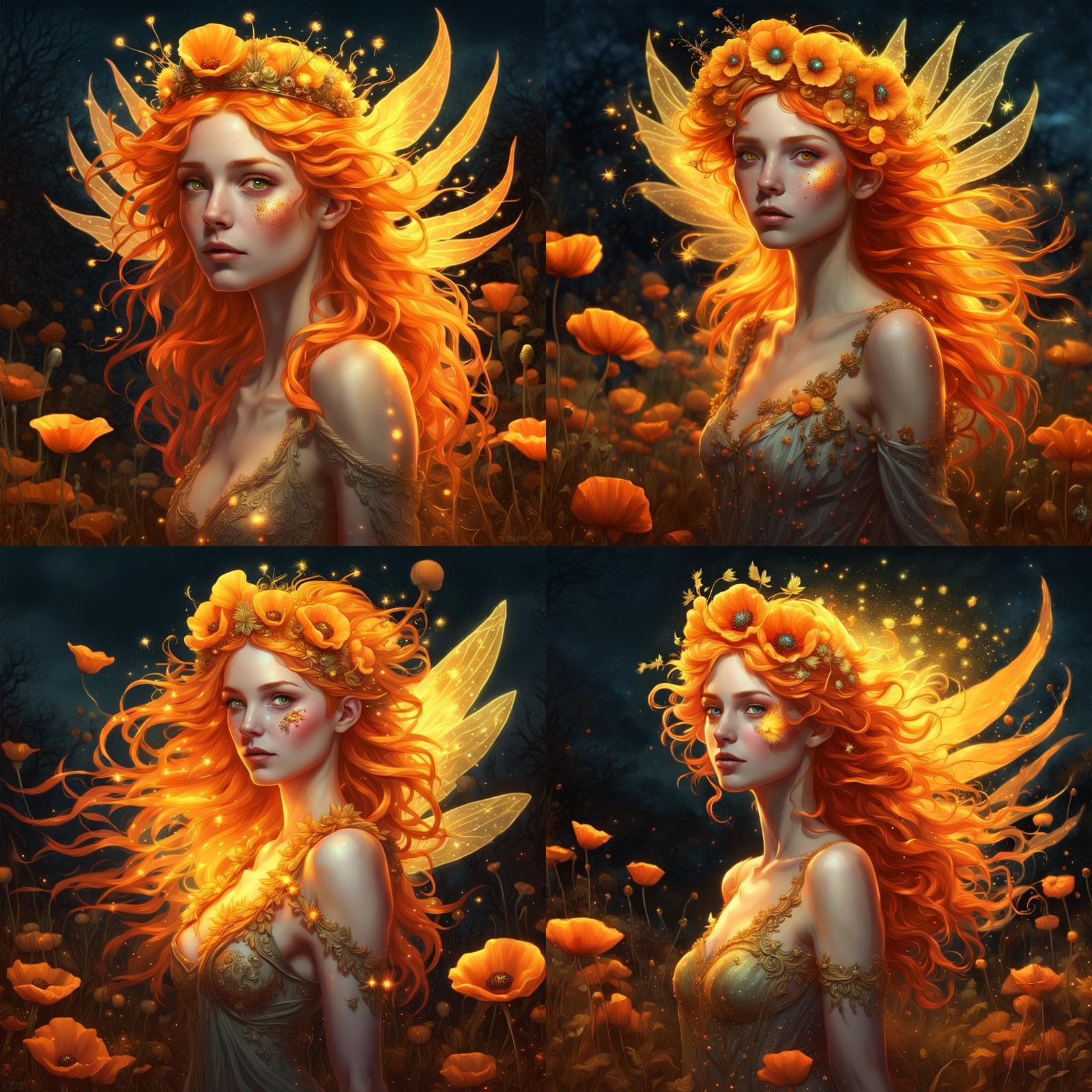 Glowing Fairy Portrait with Poppy Crown