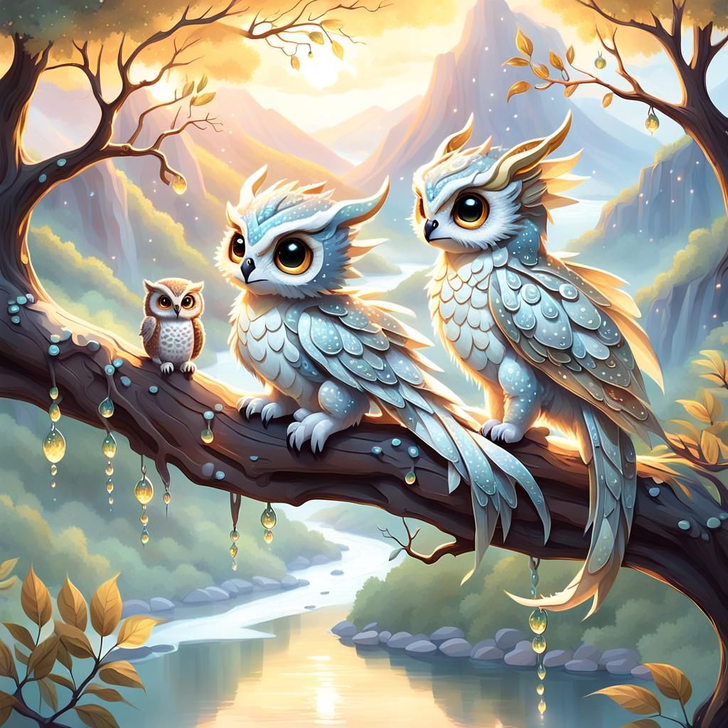 Baby Dragon and Owl: Whimsical Forest Friendship