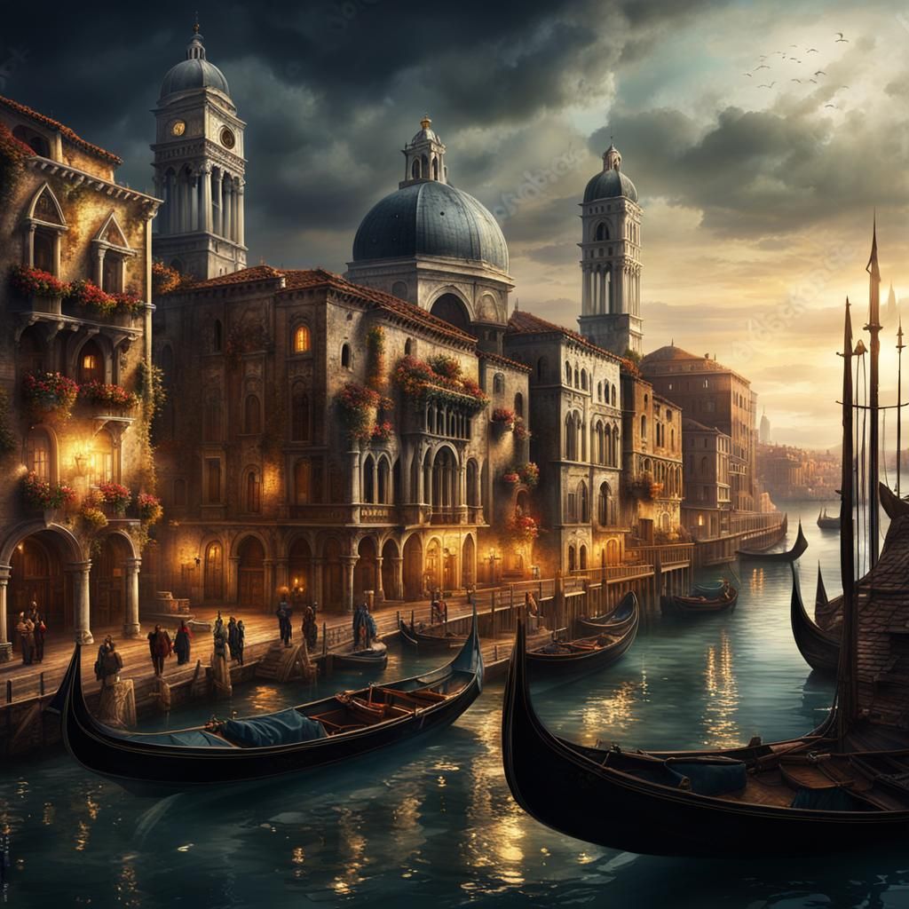 Venetian Port City in Dark Fantasy Style