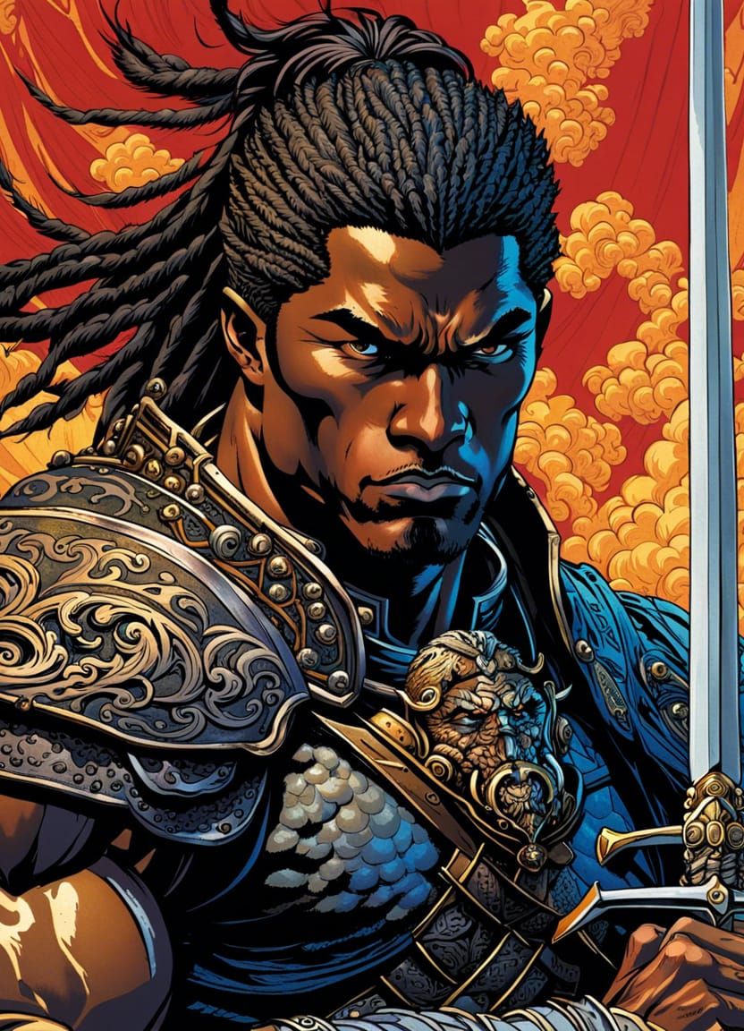 Muscular Warrior Portrait in Detailed Matte Painting Style