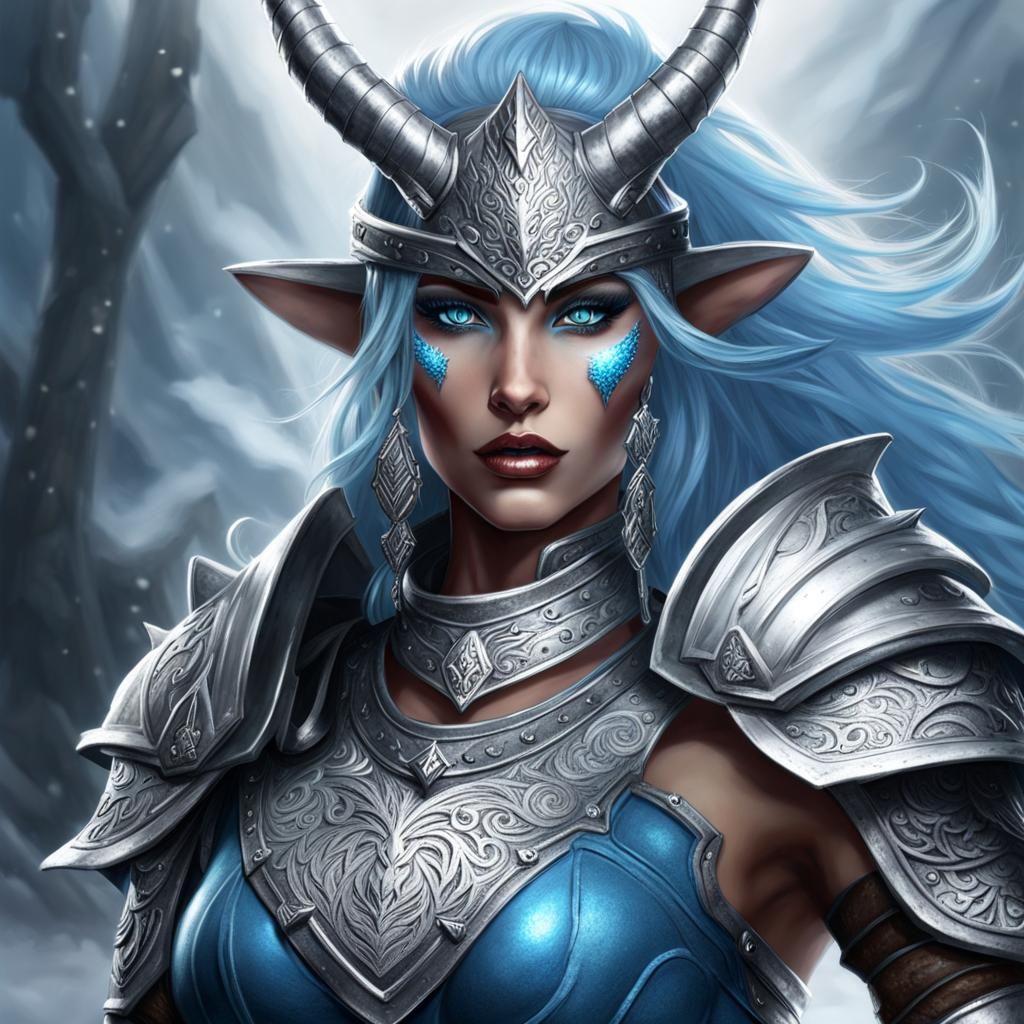 Icy Chrome Dragonborn Barbarian with Blue Eyes