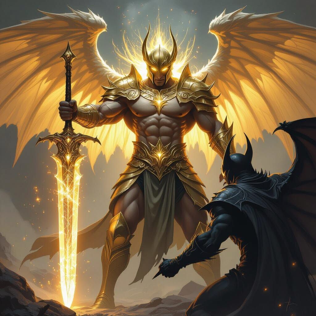 Golden Warrior of Light Battles Cosmic Darkness