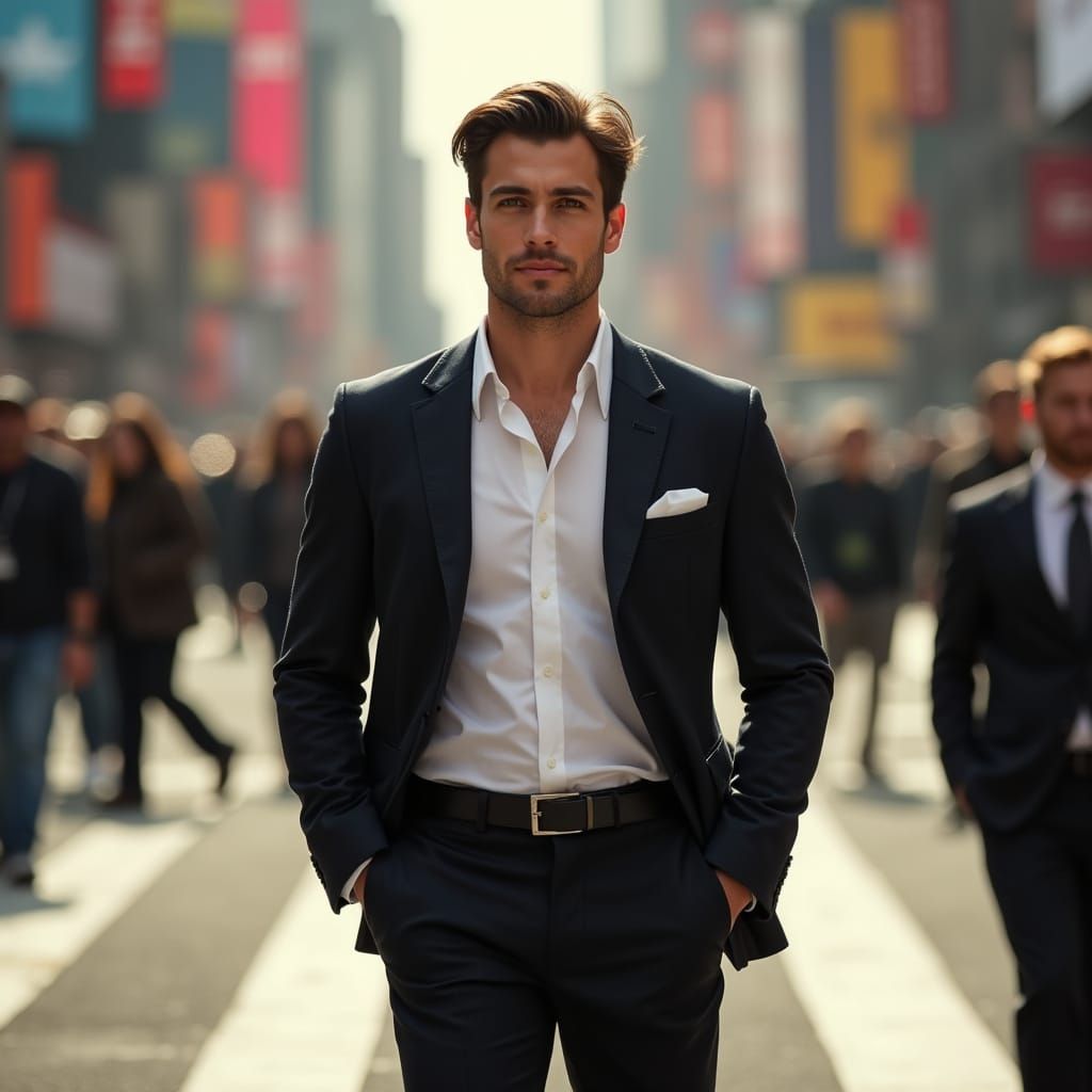 Photogenic Latino Model in Armani Blazer Times Square