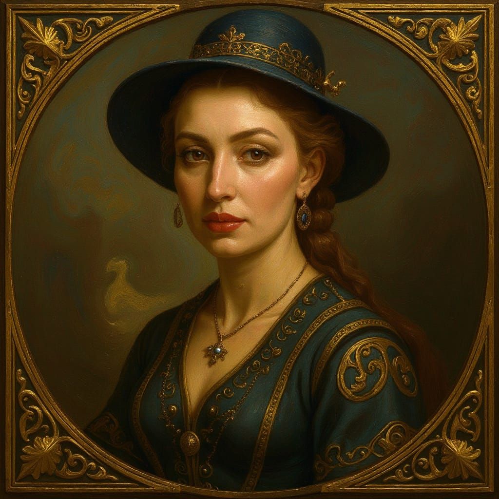 Klimt-Inspired Woman Portrait with Golden Ornaments