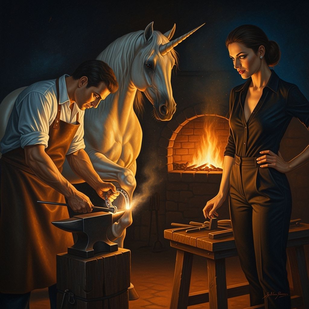 Blacksmith Forges Enchanted Horseshoe for Unicorn