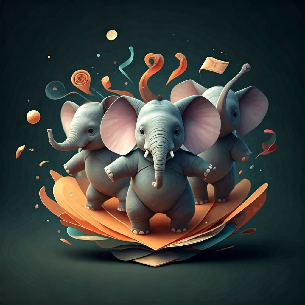 Dancing Baby Elephants in Origami Wonderland