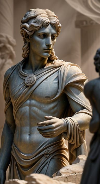 Ethereal Realm Discovery in Ancient Greek Sculpture Style