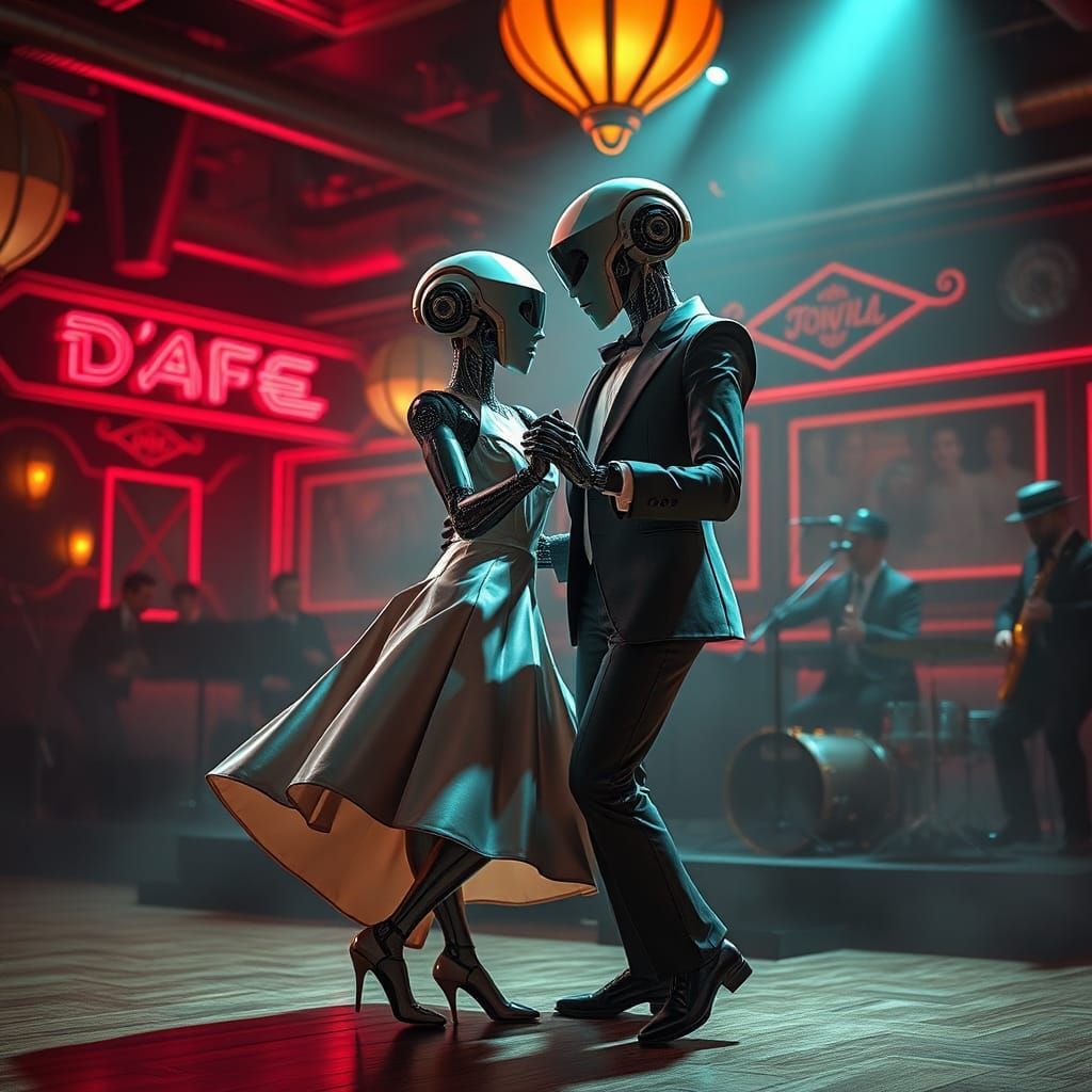Swing Dancing Robot Couple in Art Deco Style
