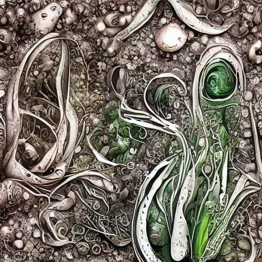 Human Anatomy Dissolving Into Botanical Forms In Ink And Wat...