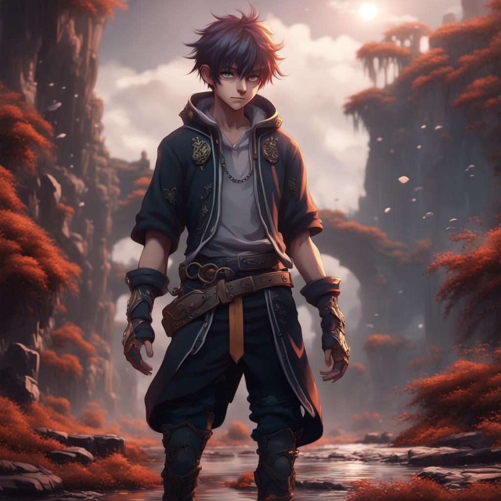 Anime Sad Boy: Detailed Matte Painting