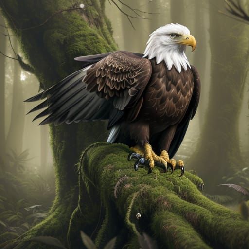 Hyper-Realistic Eagle Carving in Golden Light