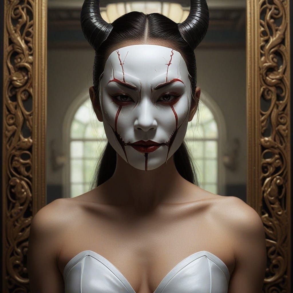 Elegant Asian Demon in Sinister Reflection