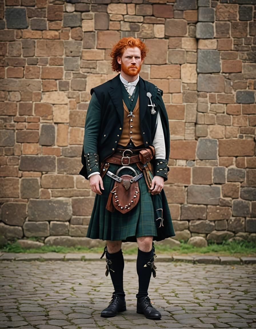 Medieval Red-Haired Scotsman in Kilt: Professional Photo