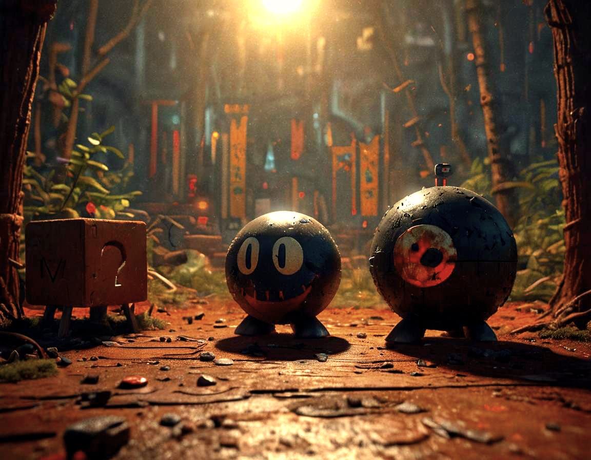 Bob-omb Double Exposure in Scientific Illustration Style