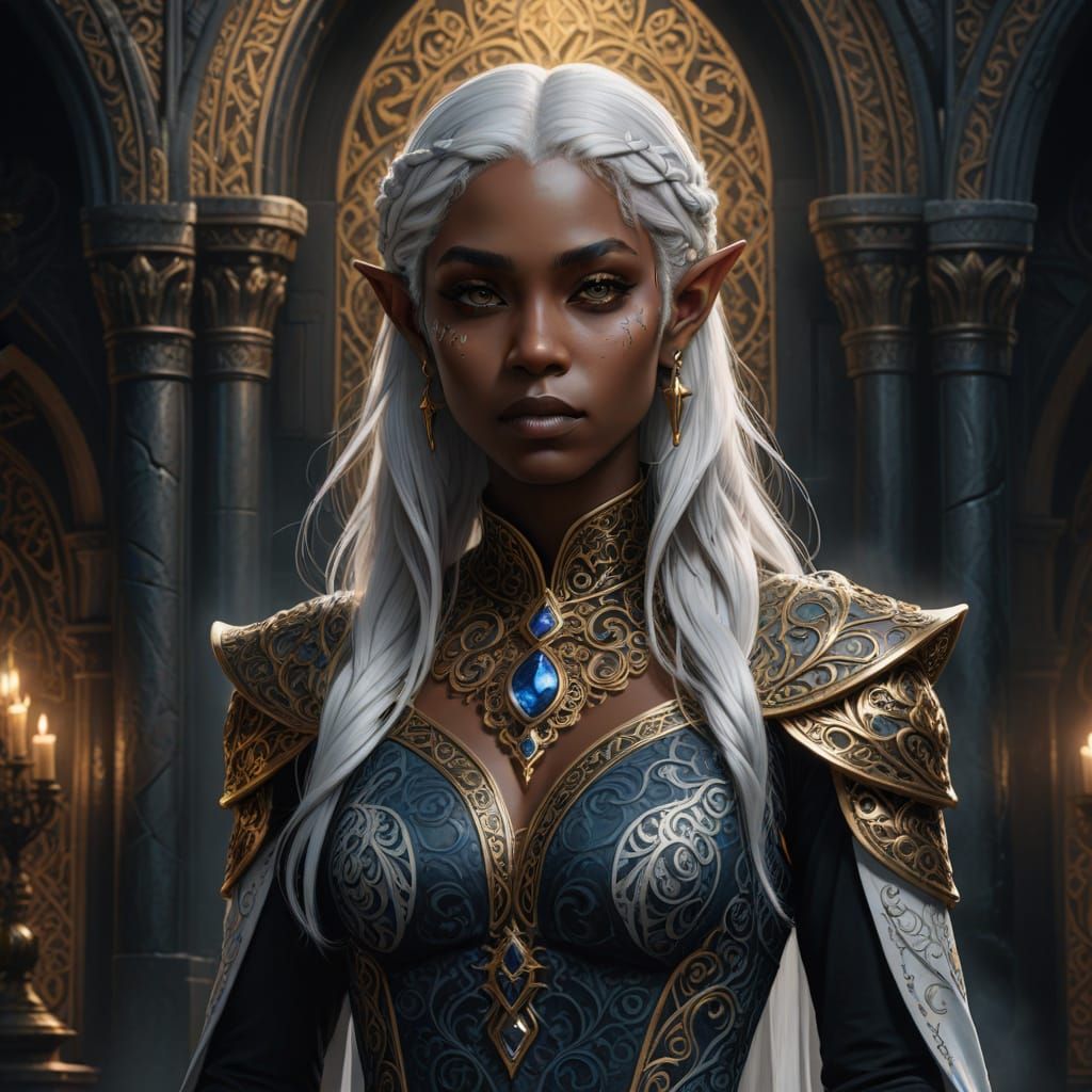 Regal Elf Woman in Dark Gothic Setting