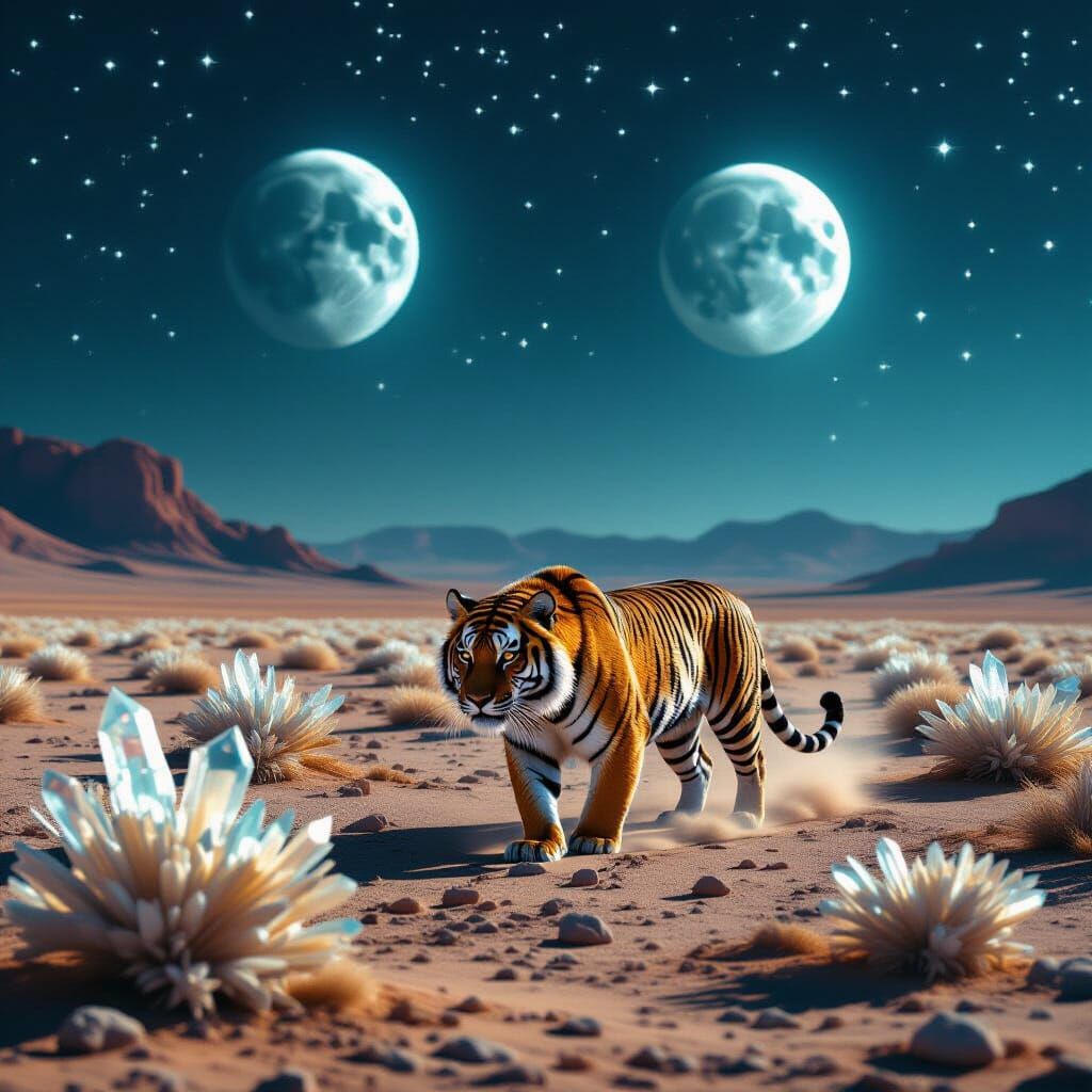 Constellation Tiger in Alien Desert Landscape