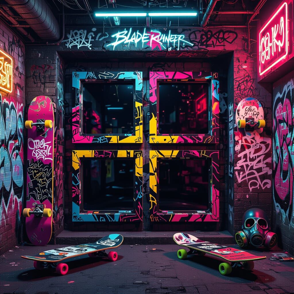 Cyberpunk Street Art Slide with Neon Frames