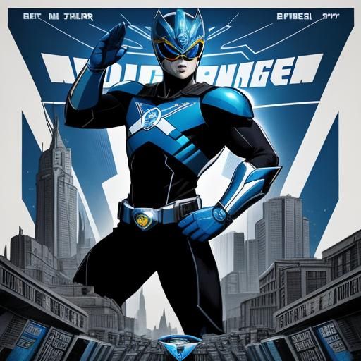 Blue Power Ranger Propaganda in Art Deco Style